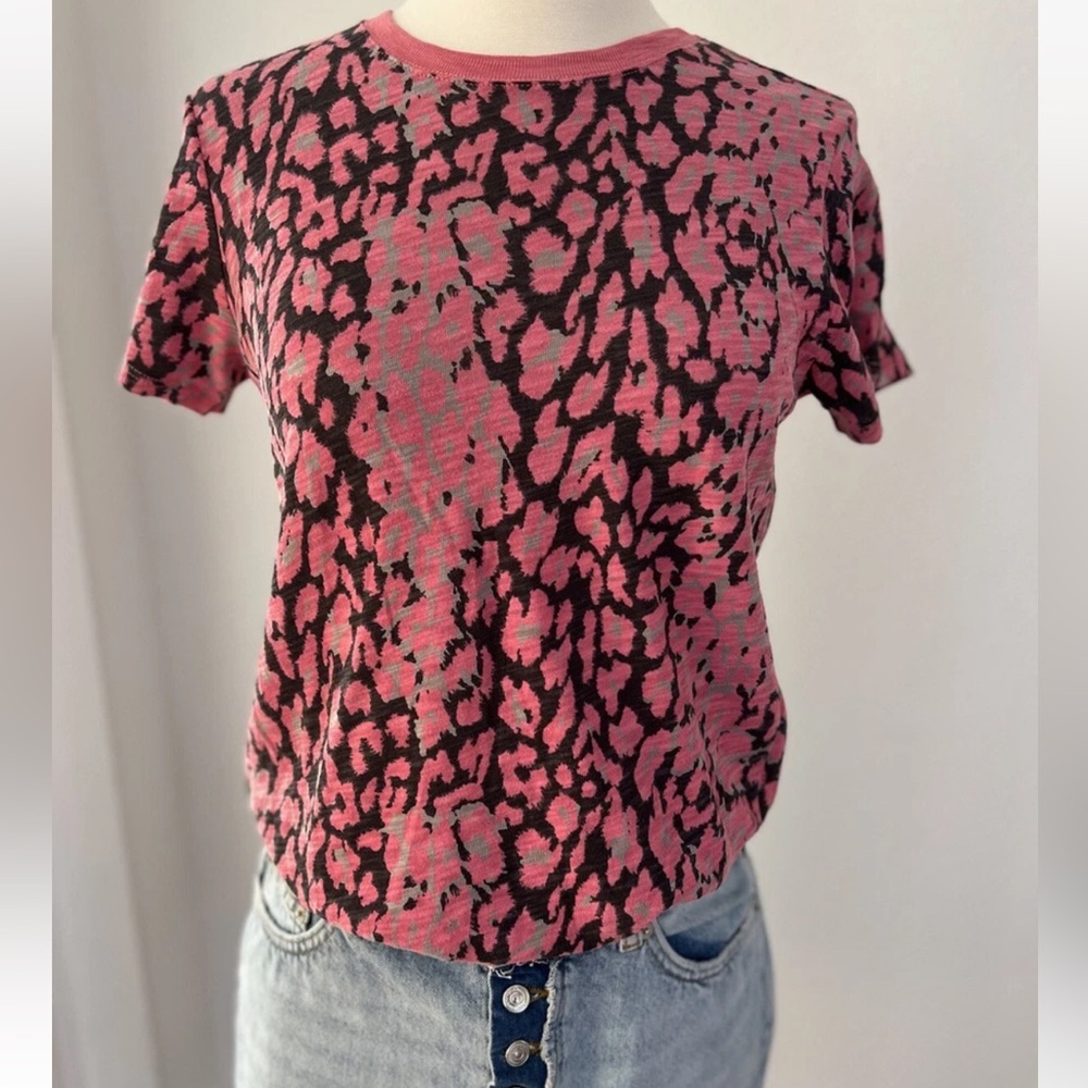 ATM Anthony Thomas Melillo Pink and Black Leopard Print Tee Small